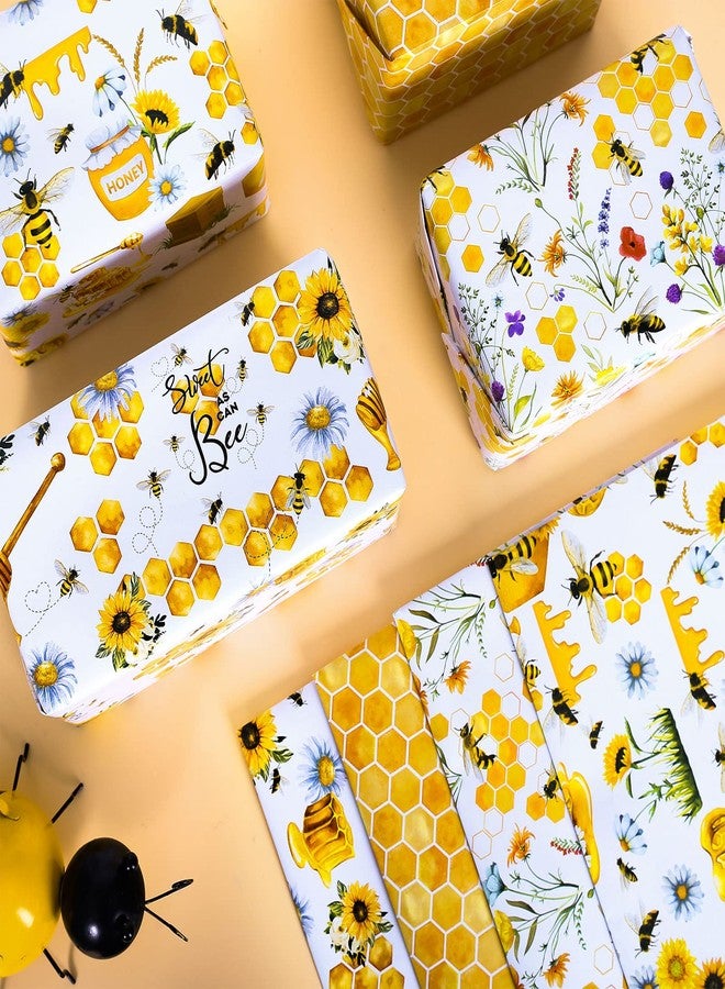 Whaline 12 Sheet Bee Wrapping Paper Honeybee Sunflower Gift Wrap Paper Watercolor BumbleBee Honeycomb Folded Decorative Paper for Summer Baby Shower Birthday Craft Gift DIY Decor, 19.7 x 27.6 Inch - Image 5